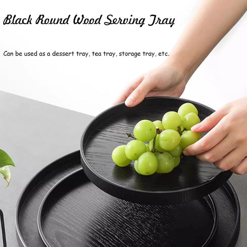 River (8.2inch, Round Wood Serving Tray, Solid Wooden Decorative Tray Non-Slip Tea Coffee Table Tray Snack Plate Food