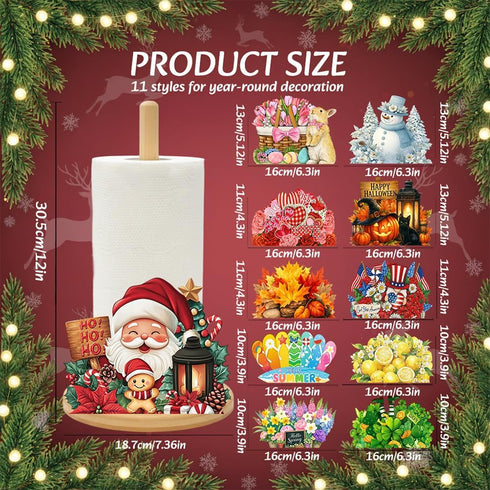 GLLZJZXC 11 Set Countertop Christmas,Spring,Summer,Fall,Winter,Valentine's Bamboo Paper Towel Holder