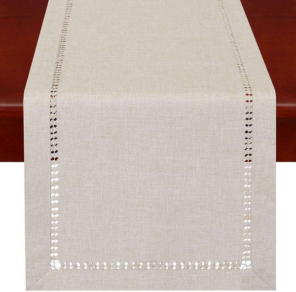 Grelucgo Handmade Hemstitched Rectangle Table Runners, Beige 14x36 inch Dresser Scarves