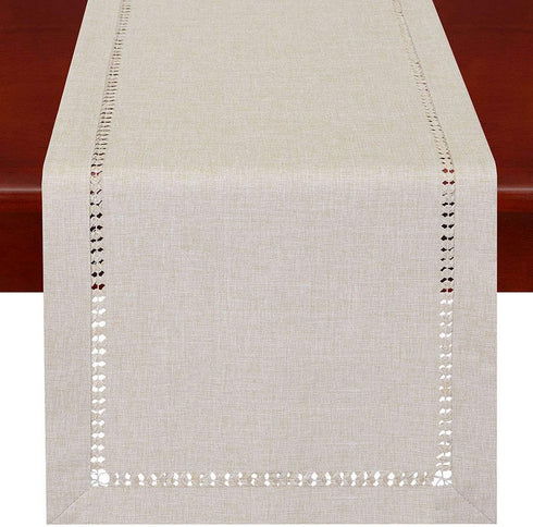 Grelucgo Handmade Hemstitched Polyester Rectangle Table Runners, Beige 14x54 inch