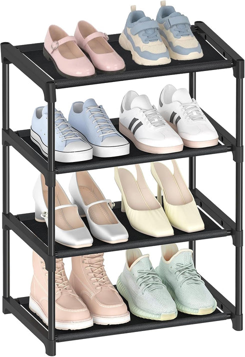 HITHIM 4 Tiers Small Shoe Rack,Narrow Stackable Shoe Shelf Organizer,Sturdy Shoe Stand,