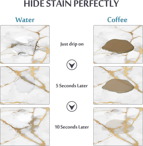 EMMTEEY Coffee Mat Dish Drying Mat for Kitchen Counter Marble Coffee Maker Mats Hide Stain Absorbent Rubber Backed Coffee Bar Mats for Countertops Coffee Bar Accessories 24"x16",White Gold