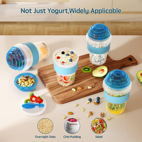 4 Pack 20 oz Yogurt Parfait Cups with Lids Reusable, Plastic Overnight Oats Containers To Go with Granola Compartment
