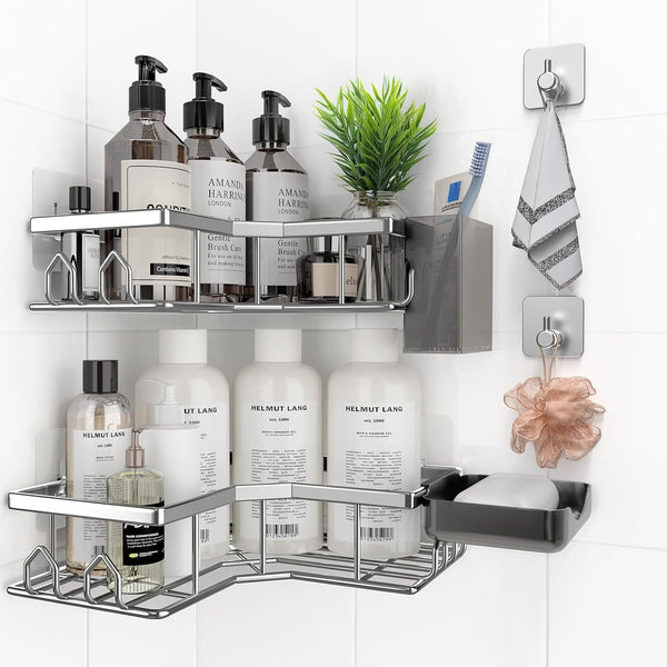 QHMCHLDZ Adhesive Shower Caddy, 6 Pack Corner Bath Organizer, Rustproof Stainless Steel Shower
