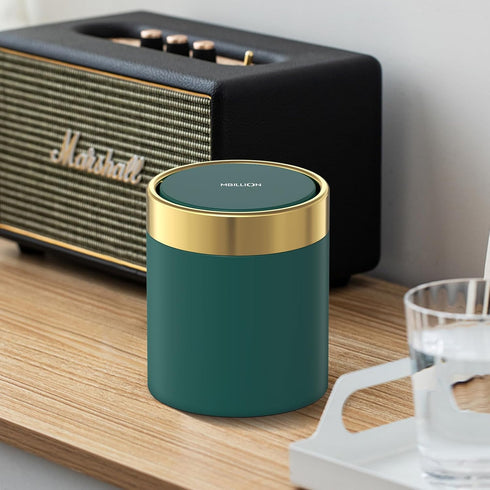 Mini Trash Can with Lid, Cute Metal Desktop Recycling Bin for Tabletop and Countertop Use, Dark Green