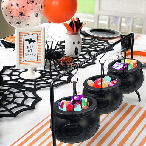 ORIENTAL CHERRY Halloween Decor - Set of 3 Witches Cauldron Serving Bowls on Rack for Home Kitchen Decoration