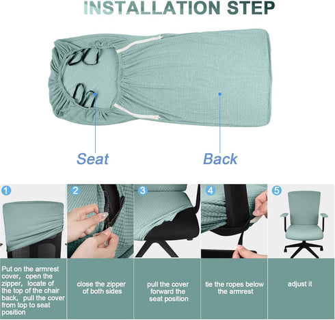 Tatuo 3 Pcs Computer Office Chair Cover, Universal Rotating Chair Slipcovers, Removable Washable Armrest Covers (Green)