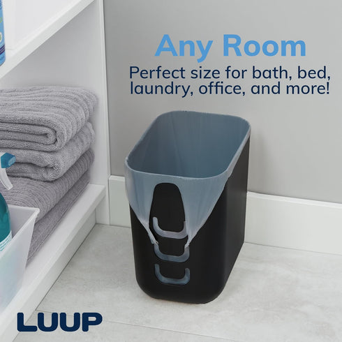 2.5 STORi Luup Trash Can (Black) - Reuse Grocery Bags - Plastic Garbage Container for Bathroom, Vanity, Laundry Room