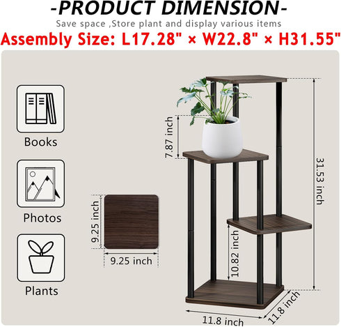 4 AZERPIAN Plant Stand Tier Indoor Metal Flower Shelf for Multiple Plants Corner Tall Flower Holders for Patio Garden
