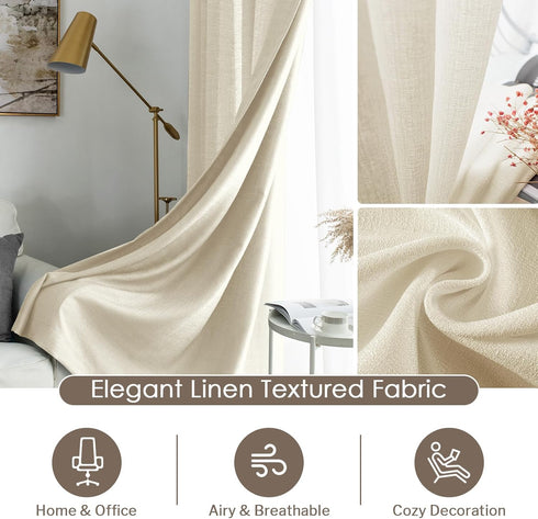 Melodieux Beige Semi Sheer Curtains, 63 Inch Length for Bedroom Living Room, 2 Panels, Light Filtering Home Office