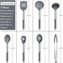 E-far Silicone Cooking Utensils Set, 7 Pcs Heat Resistant Kitchen Utensils with Stainless Steel Handle, Slotted Turner, Spoon, Soup Ladle, Pasta Server, Skimmer, Tongs for Nonstick Cookware, Gray by E-far