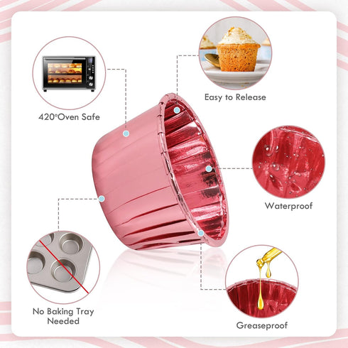 Rose Gold Foil Cupcake Liners, 100 pcs Disposable Muffin Liners, 3.5 Oz Wrappers for Baking
