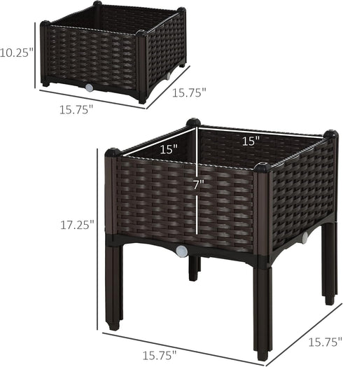 2 Outsunny Piece Raised Garden Bed with Legs, Planter Box Raised Bed to Grow Flowers, Herbs & Vegetables, Brown