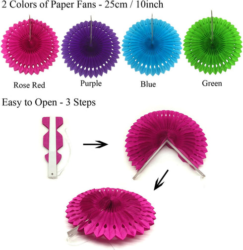 ZERODECO Party Decoration, 21 Pcs Multi-color Hanging Paper Fans, Pom Poms, Garlands, Polka Dot & Triangle Bunting Flags