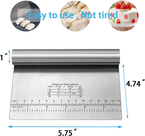 Pro Dough Pastry Scraper/Cutter, Stainless Steel Mirror Polished, 2PCS Multipurpose Cake and Pizza Cutter