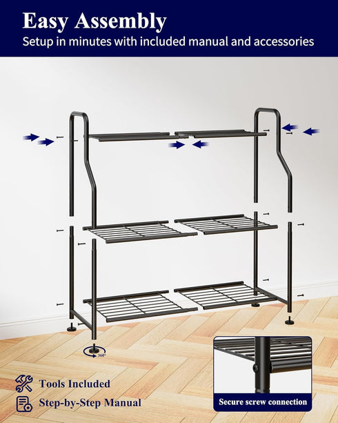 3-Tier 27" 11.4" 29.3") Kitsure Plant Stand Indoor & Outdoor - Metal Plant Shelf with Adjustable Leveling Feet, Easy