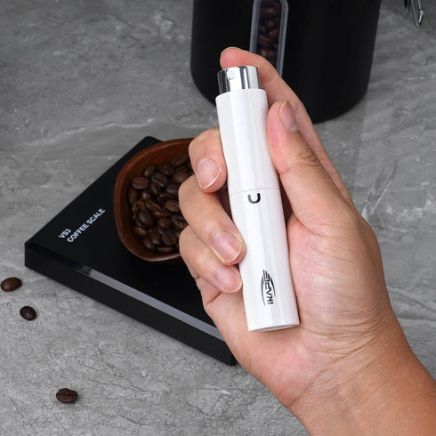 IKAPE Wooden Coffee Bean Dosing Cup and Spray Bottle Kit for Espresso, Coffee Bar Accessories (White)