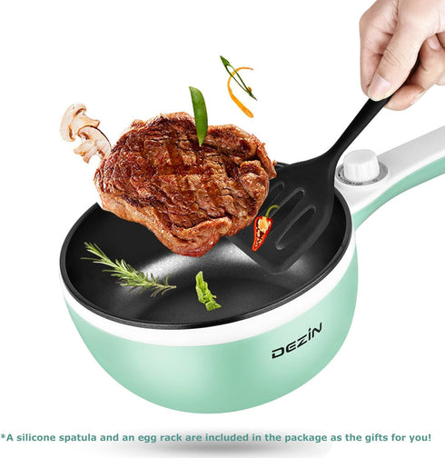 Dezin Hot Pot Electric Upgraded, Non-Stick Sauté Pan, 1.5L Mini Portable Hot Pot for Steak, Egg, Fried Rice