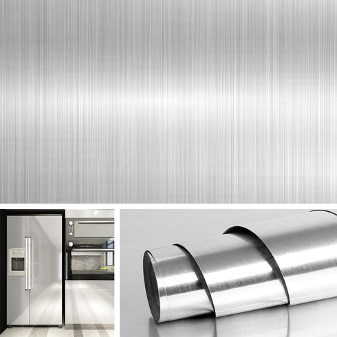 Livelynine Brushed Nickel Peel and Stick Wallpaper, Silver Stainless Steel Contact Paper for Appliances, 15.8x78.8 in