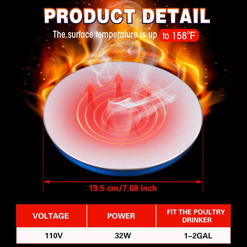 110v 59 Inch 32W) Heated Chicken Waterer Poultry Water Heater Warmer Base Heated Chicken Water Heater Electric