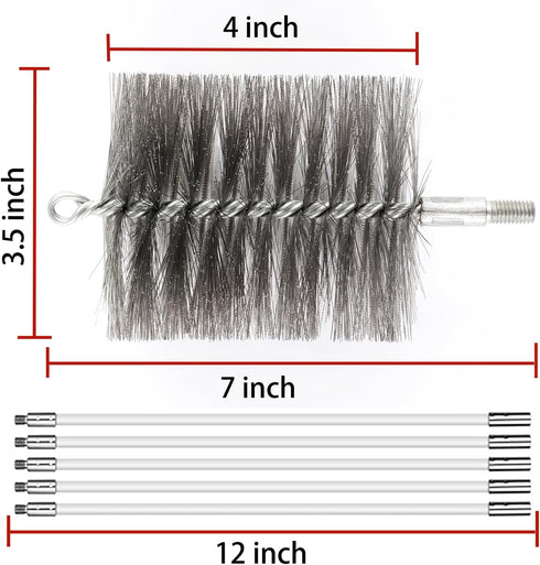 Ctsyuqoo 50-inch 4 3.5'' Long Tent Wood Burning Stove Pipe Cleaning Brush with Stainless Steel Bristles, and Chimney