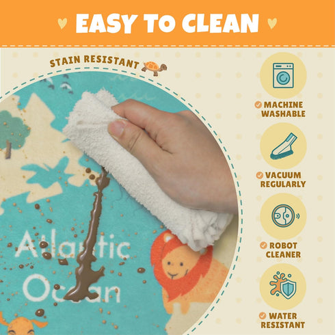 4x6 Washable Kids Rug for Playroom Educational Large Play Mat for Children, Toddlers, Non Slip Backing & Soft - Cute