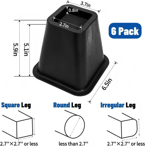 6 Pack 6 inch 2200 lbs, Large Bed Furniture Risers, Heavy Duty Couch Lift Risers for Sofa, Chair, Cabinet, Desk, High