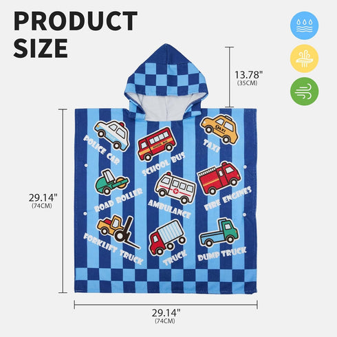 3-12 OLAOLA Printed Car Hooded Kids Beach Towels for Years Boys Girls, Soft Absorbent Kids Hooded Bath Towel Wrap
