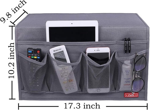 6 Zafit Bedside Storage Organizer - Pockets, Table Cabinet Caddy for Remotes, Phone, Glasses (Grey)