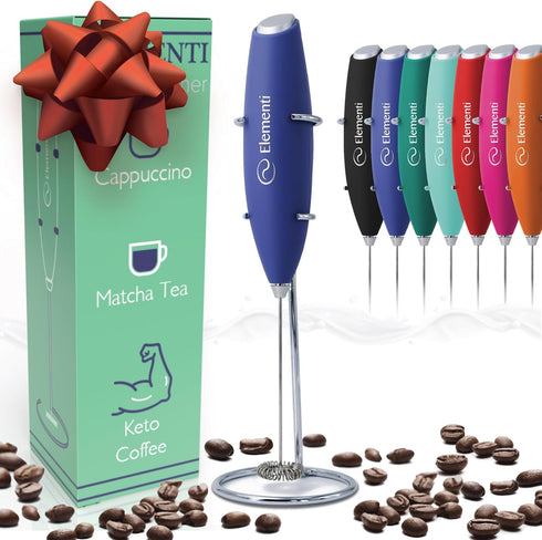 Elementi Portable Electric Milk Frother, Matcha Whisk, Mini Electric Hand Blender for Coffee, Periwinkle