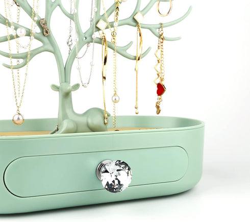 MORE&LESS Antlers Jewelry Display Stand with Drawer, Tree Tower Rack Organizer for Rings, Earrings, Necklaces, Bracelets