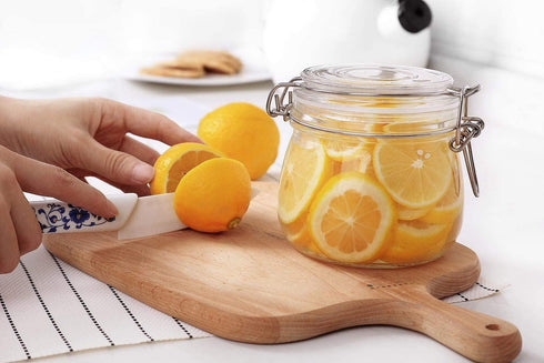 ComSaf Airtight Glass Canister Set of 3, 34oz Food Storage Jar - Square Storage Container with Clear Preserving Seal