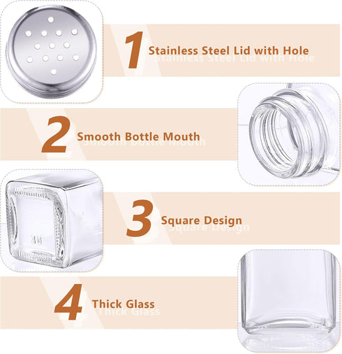 48 Pack 2.7oz Bokon Glass Salt Shaker Bulk with Stainless Lids Tops Small Spice Shaker for Kitchen Restaurants