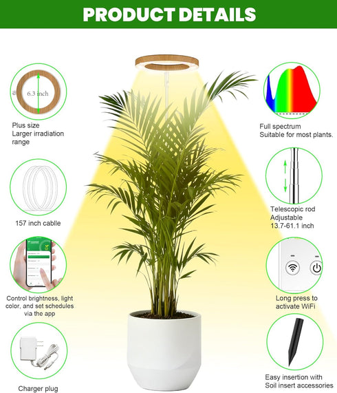 Plant Grow Light,yadoker Smart Plant Light Compatible with Alexa,Google for Indoor Plants,Height Adjustable,Customized