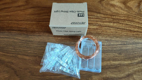JMTGNSEP 50LED 20 Photo Clips String Fairy Lights, Battery Powered Decoration for Indoor Christmas Party, 16ft Warm