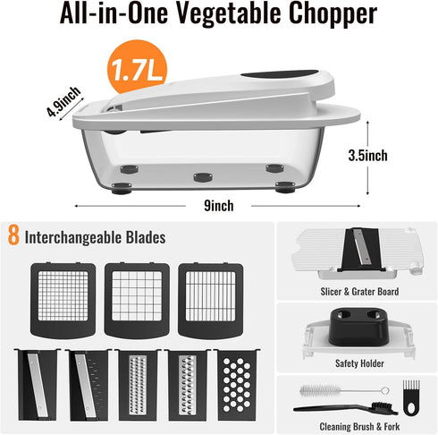 8 All-in-1 Blade Vegetable Chopper Mandoline Slicer with Container, Food Chopper, Onion Chopper, Veggie Cutter