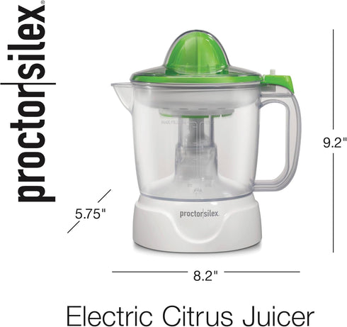 Proctor Silex Electric Citrus Juicer Machine, 34 oz., White and Green for Orange, Lemon, Grapefruit Juice (66340)
