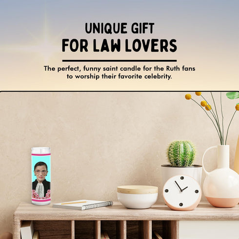 Ruth Celebrity Glass Jar Candle – Unscented Handmade Soy Wax Votive Candle – Unique Gift for Law Lovers, 8 Inch