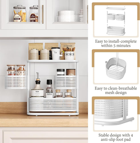 3-Tier Counter Countertop Rotating Bathroom Organizer, Vanity Tray for Makeup & Skincare, Spice Rack Storage