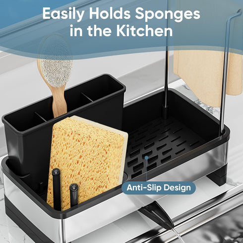 Countertop, VUSIGN Sponge Holder for Kitchen Sink, Sink Caddy Organizer with Brush Holder, Rustproof Stainless