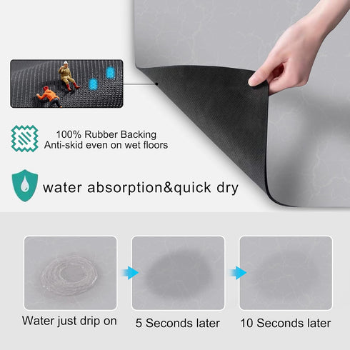 Coffee Maker Mat for Countertops, 19"x12" Rubber Backed Mat for Coffee Pots, Dish Drying Mat, Marble Gray