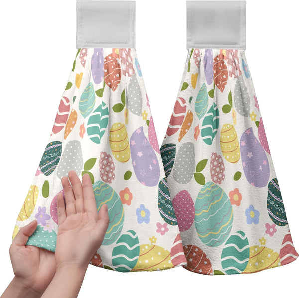 Kwlegh Easter Hanging Dish Towels Easter Colorful Egg Kitchen Towels with Hanging Loop