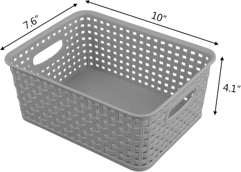 6-Pack Plastic Weave Storage Basket Sets, Light Gray