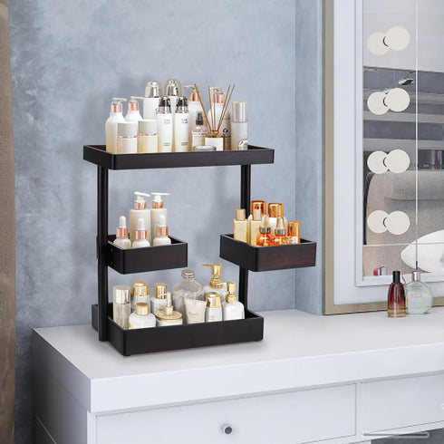 Bathroom Counter Organizer, 3 Tier Rotating Vanity Bedroom Storage cabinet, Wooden Cosmetic Holder Standing Shelf, Bathroom Tray for Countertop Storage, Kitchen Spice Rack,Black by MuiiuM