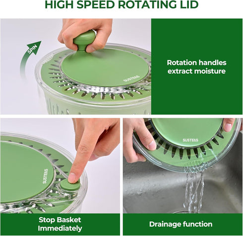 5 4.25Qt SUSTEAS Salad Spinner Large, Vegetables Wash Bowl, Fruits & Herb Lettuce Dryer with Blade Slicer Egg Yolk