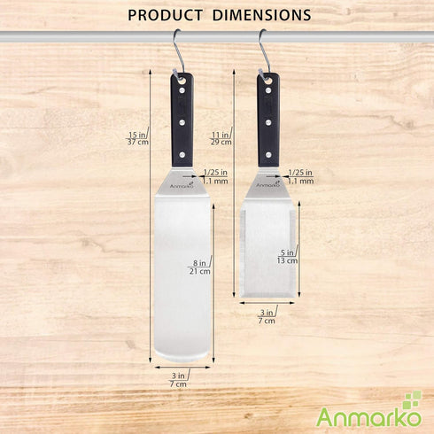 Anmarko Grill Spatula Set - Long Metal Spatula, Griddle Scraper, Pancake Flipper, Stainless Steel Utensil