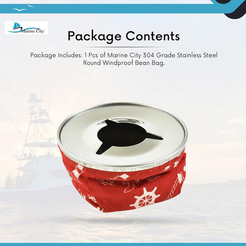 MARINE CITY 304 Grade Stainless Steel Round Windproof Bean Bag Style Ashtray for Cars, Boats, Outdoor (Pack of 1) (RED)