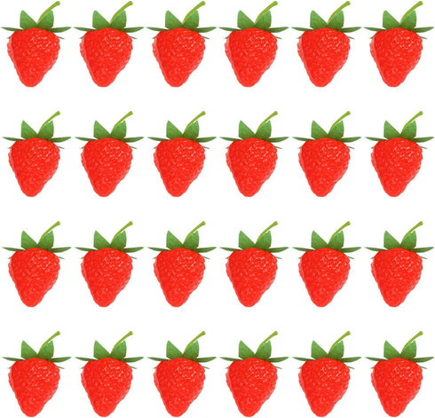 FOIMAS Strawberries,24pcs Artificial Lifelike Faux Strawberries Fruit Simulation for Home Decoration Photography Prop