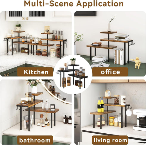 Countertop Organizer,3-Tier Counter Adjustable,4 Brown,TLJ023H IBUYKE Kitchen Wooden Spice Racks,Bathroom