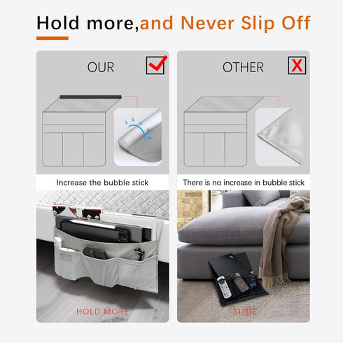 WOMACO Gray Bedside Storage Caddy, Medium Bed Side Pocket Organizer for Phones, Magazines, Tablets, Accessories